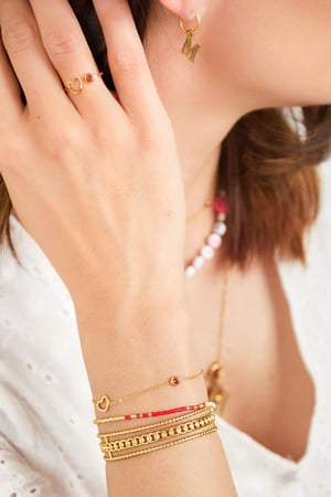 Geboortesteen armband januari Goud kleur Rood Stainless Steel h5 Afbeelding2